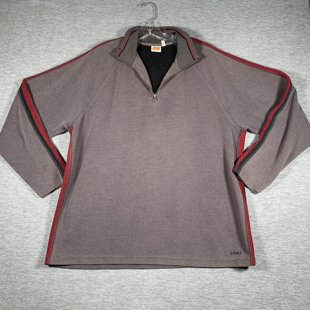 Sideout Sweatshirt Mens XL Brown Pullover 1/4 Zip Knit Mock Neck Stripe Logo